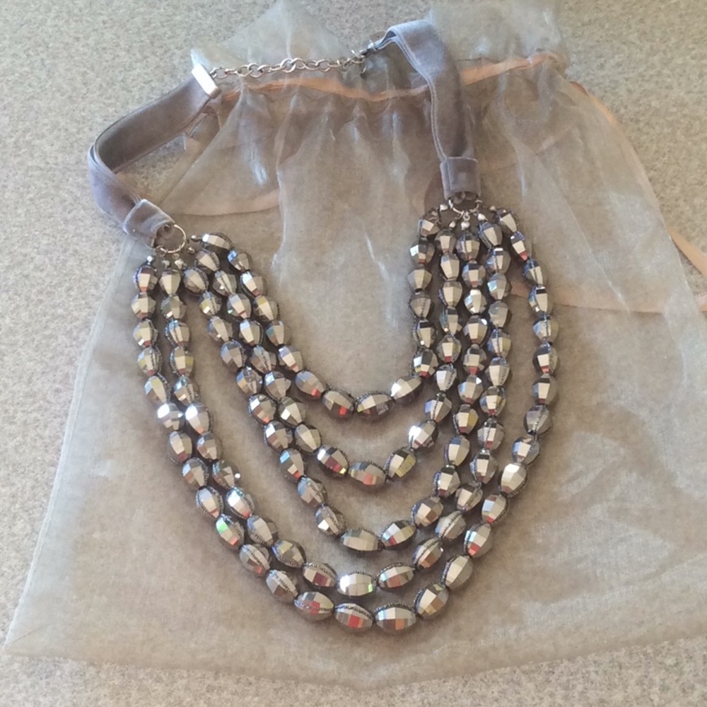 Chico’s Peyton Multi-Strand Silver/Grey Bead Stat… - image 1
